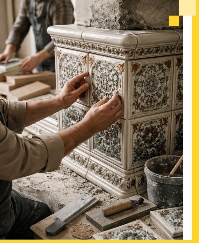 Изразцовые камины под ключ в Североморске: проект и монтаж