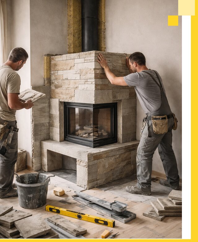 Угловые камины под ключ проект, монтаж и отделка в Североморске