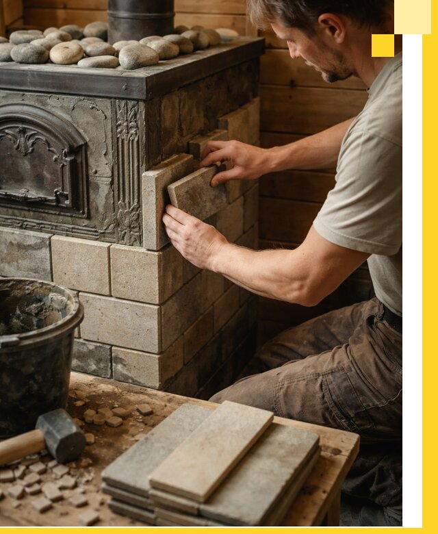 Облицовка банных печей в Североморске профессиональная отделка