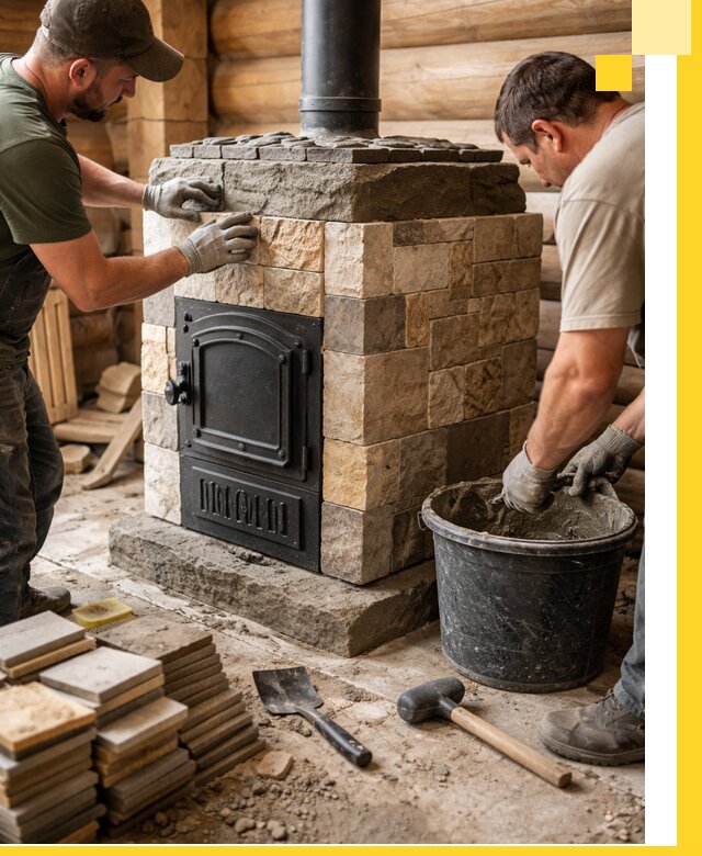 Облицовка банной печи под ключ в Североморске: камень и плитка