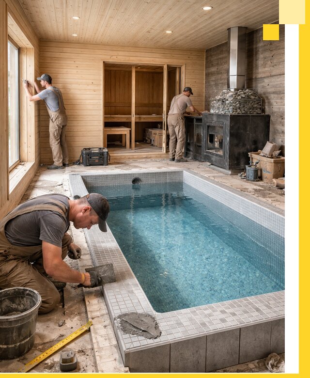 Проект бани с бассейном и сауной в Североморске под ключ