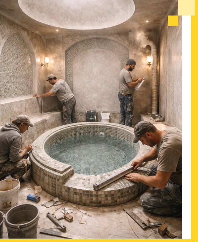 Профессиональное строительство хамама с бассейном в Североморске под ключ