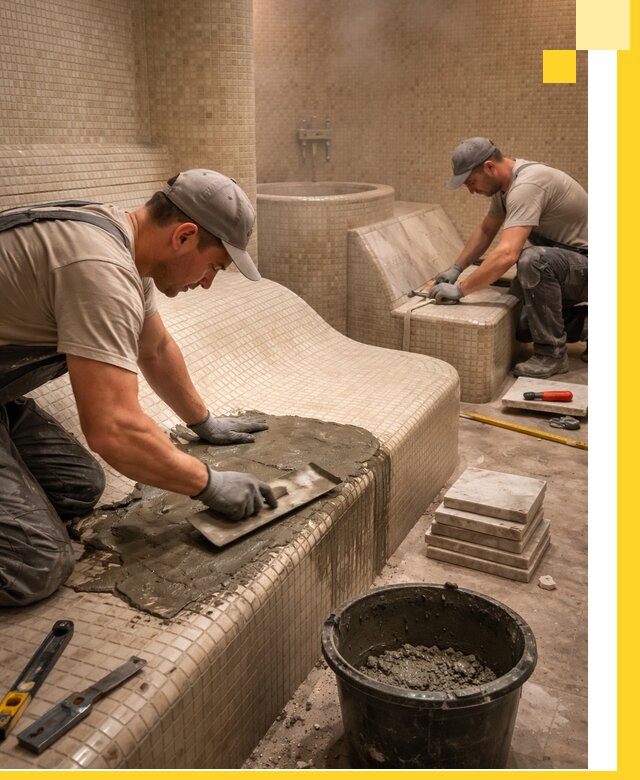 Лежаки для хамама под ключ в Североморске, проект и монтаж