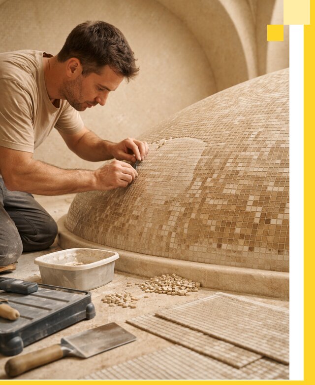 Профессиональная укладка мозаики для хамама под ключ в Североморске